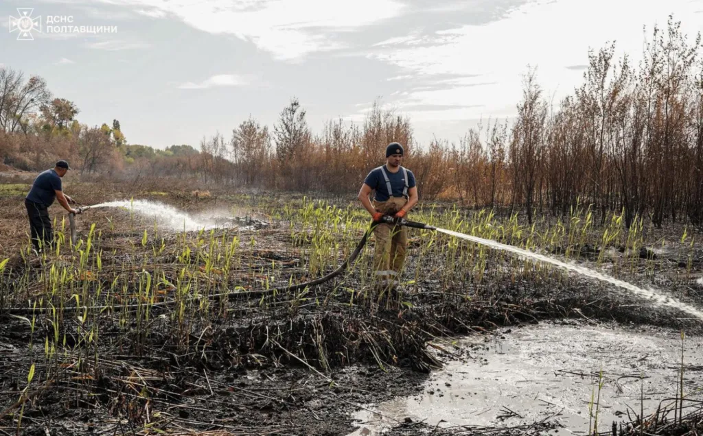 Пожежники понад 10 діб долають пожежі на торфовищах Полтавщини